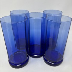 Set of 5 Anchor Hocking Essex Cobalt Blue 16 oz Glasses 10-Panel Tall Tumbler