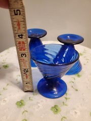 VTG 3PC HANDBLOWN COBALT BLUE SWIRL SHOT GLASSES