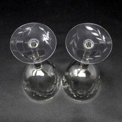 SET OF 2 GLASTONBURY LOTUS CUT 63 «FLORENCE» SMOOTH STEM 7 1/4″ WATER GOBLETS