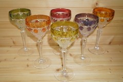 6-Cut To Clear Wine Hock Glasses, 7 3/8″ Orange Purple Green Red Gold Yello(G50)