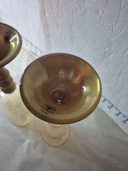 2 Bombay Co. Gold & Amber Champagne Flutes 10” Glasses Made in Poland EUC