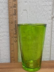 Vtg Lime Green Handblown Glass Tumbler 6″