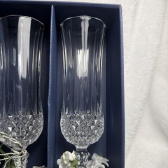 Vtg Longchamp 24% Lead Crystal champagne wine glass flutes (4) In Orig Box
