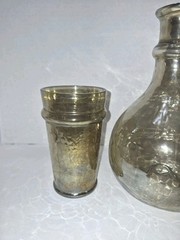 Iridescent Light Amber Tumble-Up Bedside Water Carafe Set MCM Thick Heavy Glass