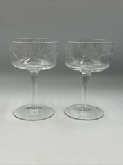 2 VINTAGE Elegant Glass Sherbets Stems Flower Etched Vintage Pattern