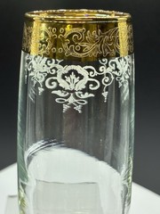 Set Of 4 Cellini Italian Crystal Champagne Flutes 24K Gold Trim Hand Decorated