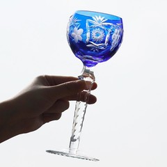 Hand Cut To Clear Lead-free Crystal Glassware Colored Hock Wine Glass Blue 6.5oz