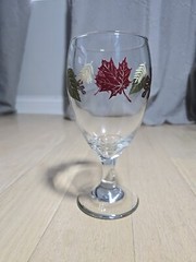 Libbey Autumn Fall Leaves Goblet Wine Glass Green Brown Red Leaf Vintage