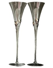 BOHEMIA CZECH CRYSTAL Platinum HEARTS Detail Crystal Champagne Flutes Set Of 2