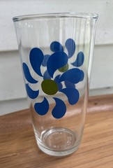 Vintage Drinking Glass Hazel Atlas Sour Cream Container 1 PT Blue flower MCM