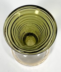 2 Vtg Roemer Hock Wine Glasses Etch Floral Green Gold Prunts Hollow Stem 5 1/2″