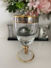Vintage Retired Italian Handcrafted Water Goblet Grecian Motif 14K Gold Trimmed