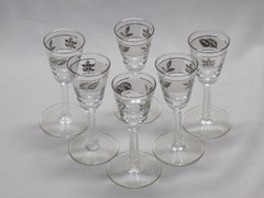 Set of 6 Vintage MCM Libbey Frosted Silver Leaf Crystal Cordials – 4 1/2″ Tall