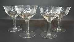 Etched Roses Wine, Claret, Champagne, VTG Crystal Goblets Elegant 5″ Set of 4