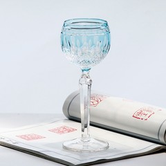 Bohemian Light Blue Cut to Clear Crystal Wine Goblet 230ml Hand Blown Vintage St