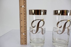 Glastonbury Monogram Letter R Platinum Silver Highball Glasses Set of 3 Vintage