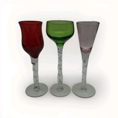 Vtg Art Glass Twisted Stem Art Glass Mini Cordial Glasses Lot of 3