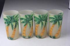 Set of 4 Vintage MCM Hi-Ball Drink Glasses w/ Hand Painted Palm Trees