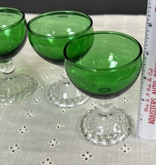 4 Anchor Hocking Glass Forest Green Boopie Bubble Foot Liquor 2 3/4” x 4″ Xmas