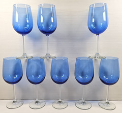 8 Libbey Vina Blue Wine Glasses Set Elegant Clear Stem Drinking Bar Stemware Lot