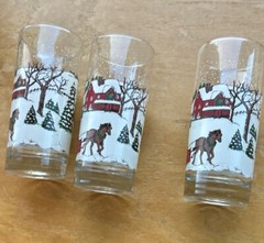 7 LIBBEY CURRIER IVES WINTER VILLAGE SNOW SCENE 3 Tall Tumblers & 4 Goblets
