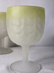 Satin Frosted Yellow RIM Glass Goblet Thumbprint Bartlett Collins Schooner Set 3
