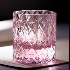 Pink Crystal Glass Rocks Whiskey Glasses Old Fashioned Glass Cut Diamonds 8oz