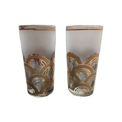 Signed VTG MCM Pair of Culver Ltd «Clouds» Highball Glasses with 22K Gilded Gold