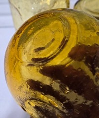 4 Amber Pinch Dimple Thumbprint Seeded Textured Blenko Style Glass Tumblers