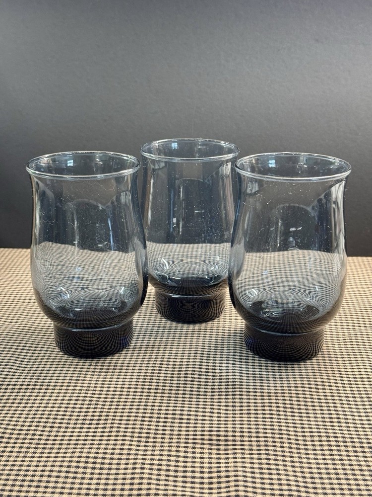 (3) Vintage Libbey Tulip Dusty Blue 12 Oz Flat Tumblers 4 5/8” Double Stamped