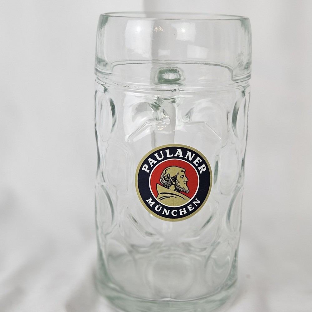 Paulaner München German Beer Stein Glass 1 Liter Dimpled Mug Oktoberfest Tankard