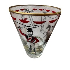 VTG Day at the Circus Horses Glass Acrobats Ringleader Gold Rim Mid Century