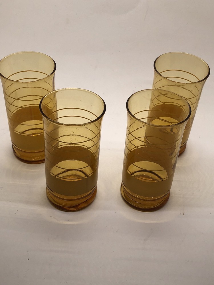 Libbey Amber Yellow Rings Stripes Tumblers Sunshine 4pc Drinking Glasses