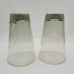 Set of 2 MCM Libbey Saturn Optic Ripple Smoke Cocktail Cooler Highball Glasses