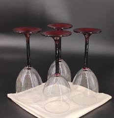 Vintage Cristal d’ Arques Black Cherry Red Stem and Base Wine Glass -Set of Four
