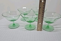 Vintage Set (5) Glowing Uranium Paneled Optic Low Sherbet Depression Era Glasses