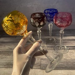 Vintage Cut To Clear Crystal Goblets Set 4 Jewel Colors Traube 1 Nachtmann