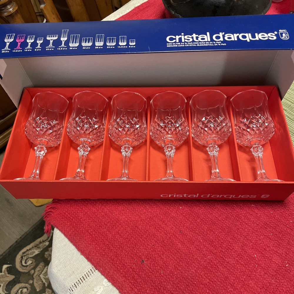 Set of 6 Cristal D’Arques Longchamp Goblet Wine Glasses 6.5″H 17.5 oz France