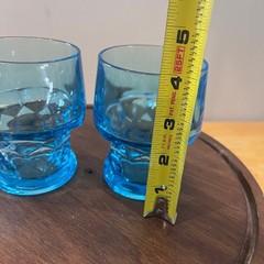 Vtg Viking Georgian Bluenique Glass Juice Tumblers MCM Blue Set of 2 USA 4″