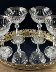 Vintage Champagne Coupe Cut Crystal Glass Silver Trim Cocktail Glasses Set 4 MCM