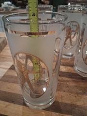 Vtg Libbey Glass Indian Warrior Set of 5 Tumblers Hi Ball Frosted Gold Trim