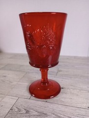 Vtg L.G. WRIGHT GLASS «STRAWBERRY & CURRANT RUBY» RED WATER GOBLET 6-1/2″