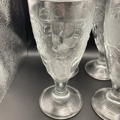 Vtg Arcoroc France Clear Molded Embossed Fruit Wine/Glasses Goblets~~Set of 6
