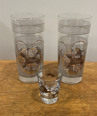 Two 1970’s Libbey Highball Glassware Game Birds & One Similar Shot Glass