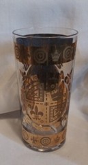 Vtg Highball Glasses Vito Bari Gold Crest 22Kt Gold Leaf MCM Set Of (5)