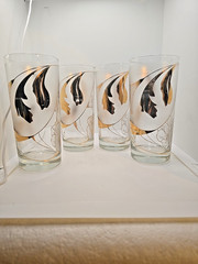 Vtg 4 Culver 22K Gold Frosted Floral Glasses Morning Glory? Mid Century Modern