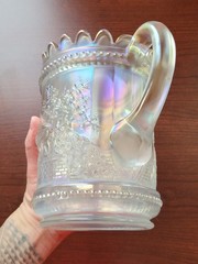 Super Pretty Northwood Carnival Glass Peacock at the Fountain Water Pitcher