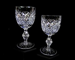Kusak Brilliant Cut Crystal Cherry Diamond And Fan 2pc 5 5/8″ Wine Glasses 1975-