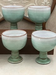 Vintage Set Of 6 Woburn Pottery Small Goblets Wheel Thrown England 1970’s Teal