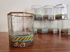 MacKenzie Childs 1983 Garland Pink Polka Dot Glass Tumbler DOF Set of 8